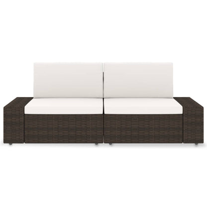 Tweezitsbank sectioneel poly rattan bruin