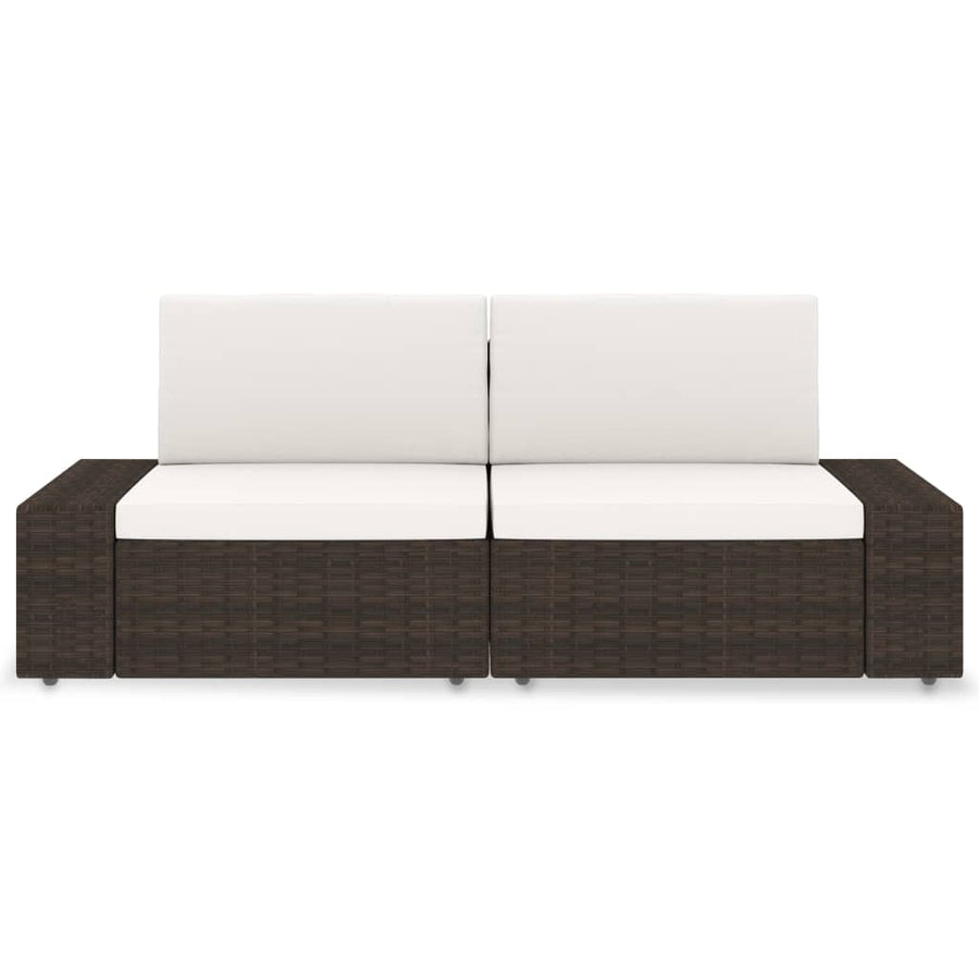Tweezitsbank sectioneel poly rattan bruin