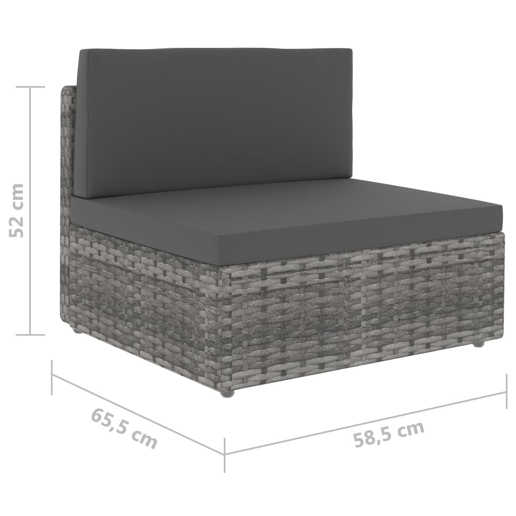 Middenbank sectioneel poly rattan grijs