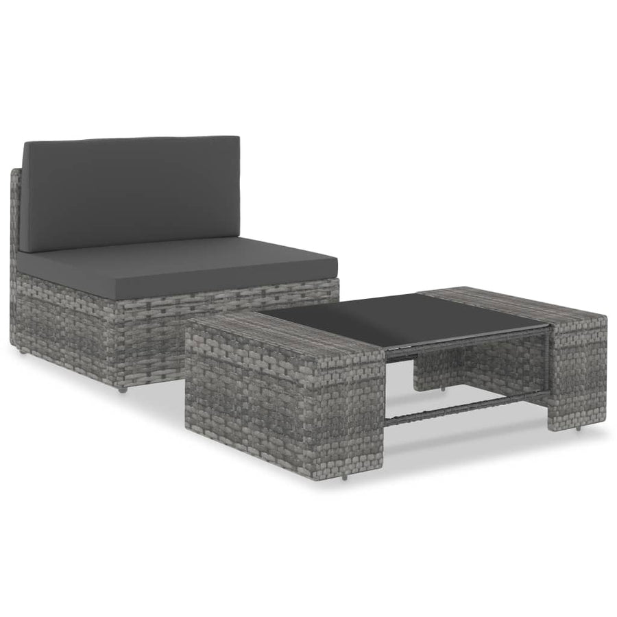 2-Delige Loungeset Poly Rattan Grijs Middenbank + salontafel