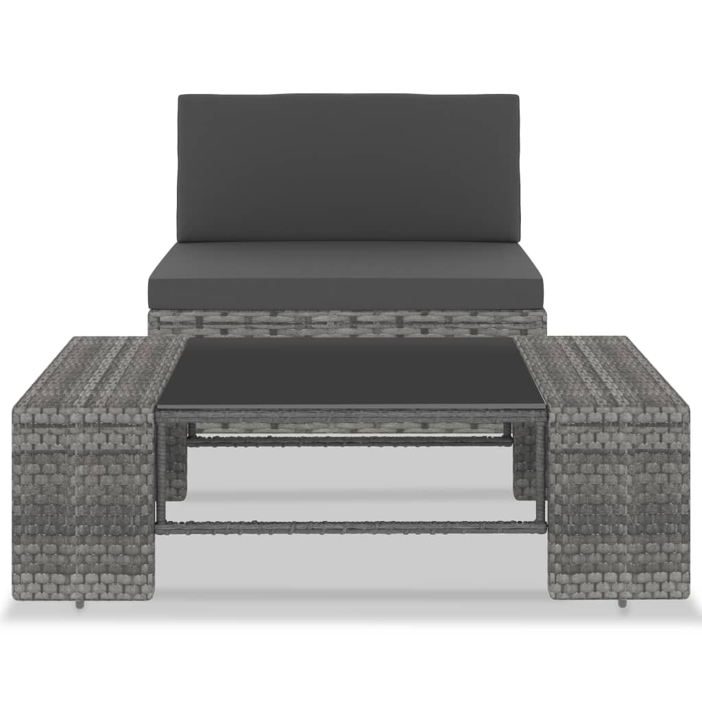 2-Delige Loungeset Poly Rattan Grijs Middenbank + salontafel