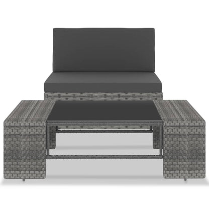 2-Delige Loungeset Poly Rattan Grijs Middenbank + salontafel