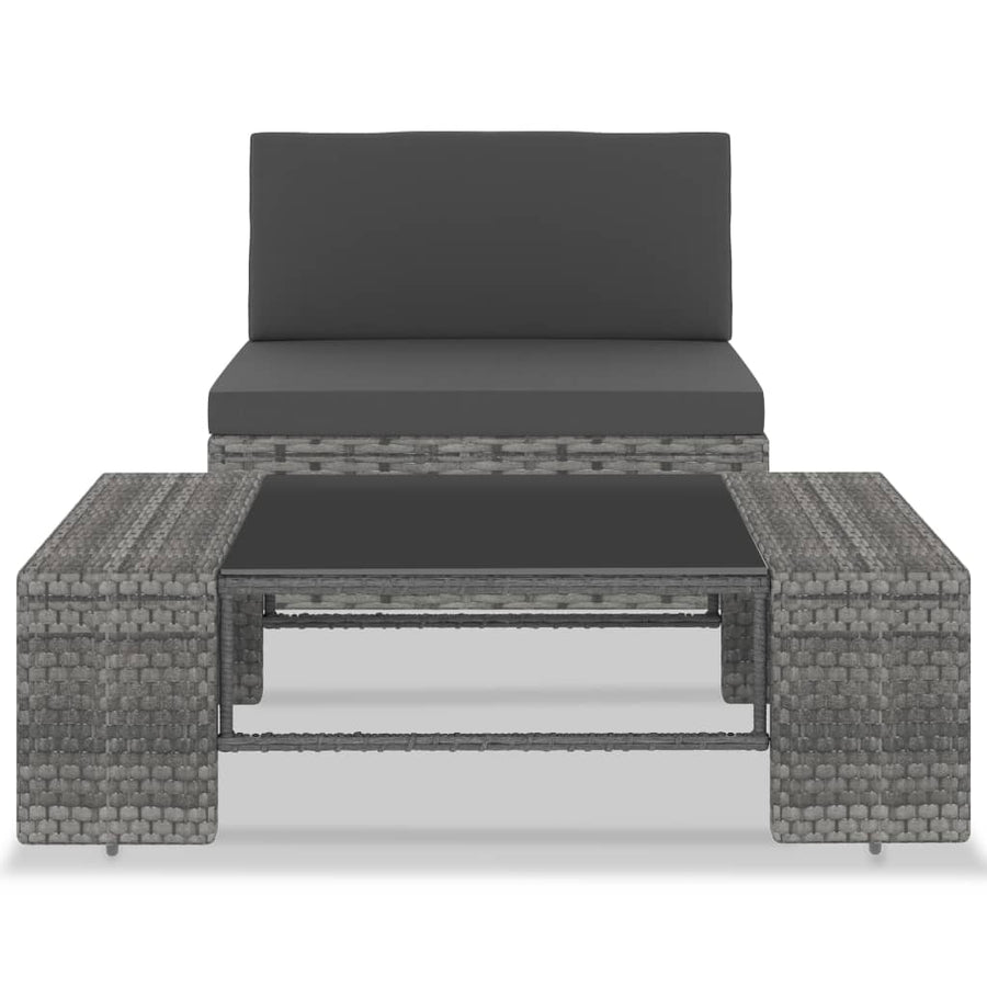 2-Delige Loungeset Poly Rattan Grijs Middenbank + salontafel
