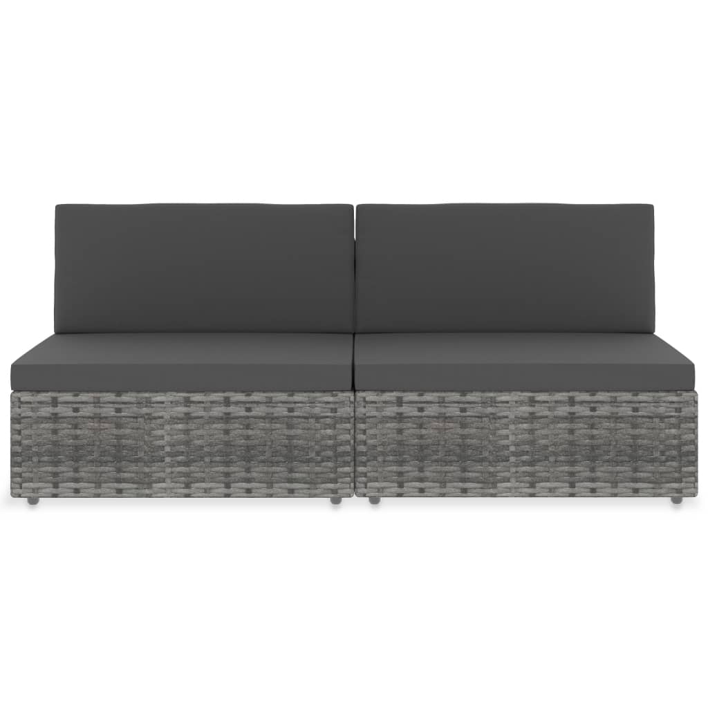 Tweezitsbank Sectioneel Poly Rattan Grijs 2 x middenbanken