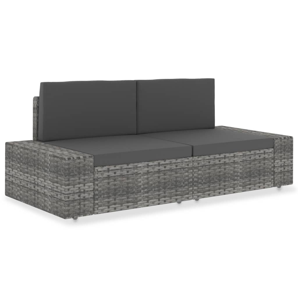 Tweezitsbank Sectioneel Poly Rattan Grijs Hoekbank (linkerarmleuning) + hoekbank (rechterarmleuning)