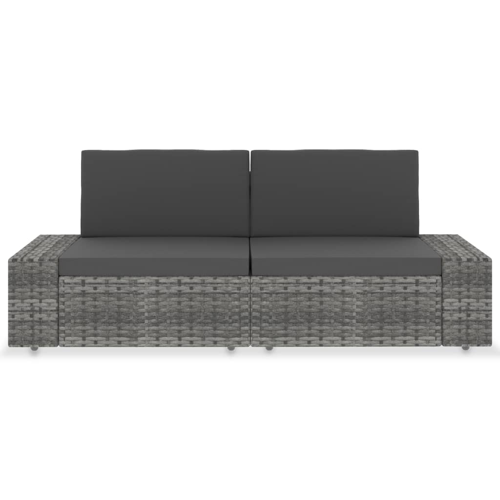 Tweezitsbank Sectioneel Poly Rattan Grijs Hoekbank (linkerarmleuning) + hoekbank (rechterarmleuning)