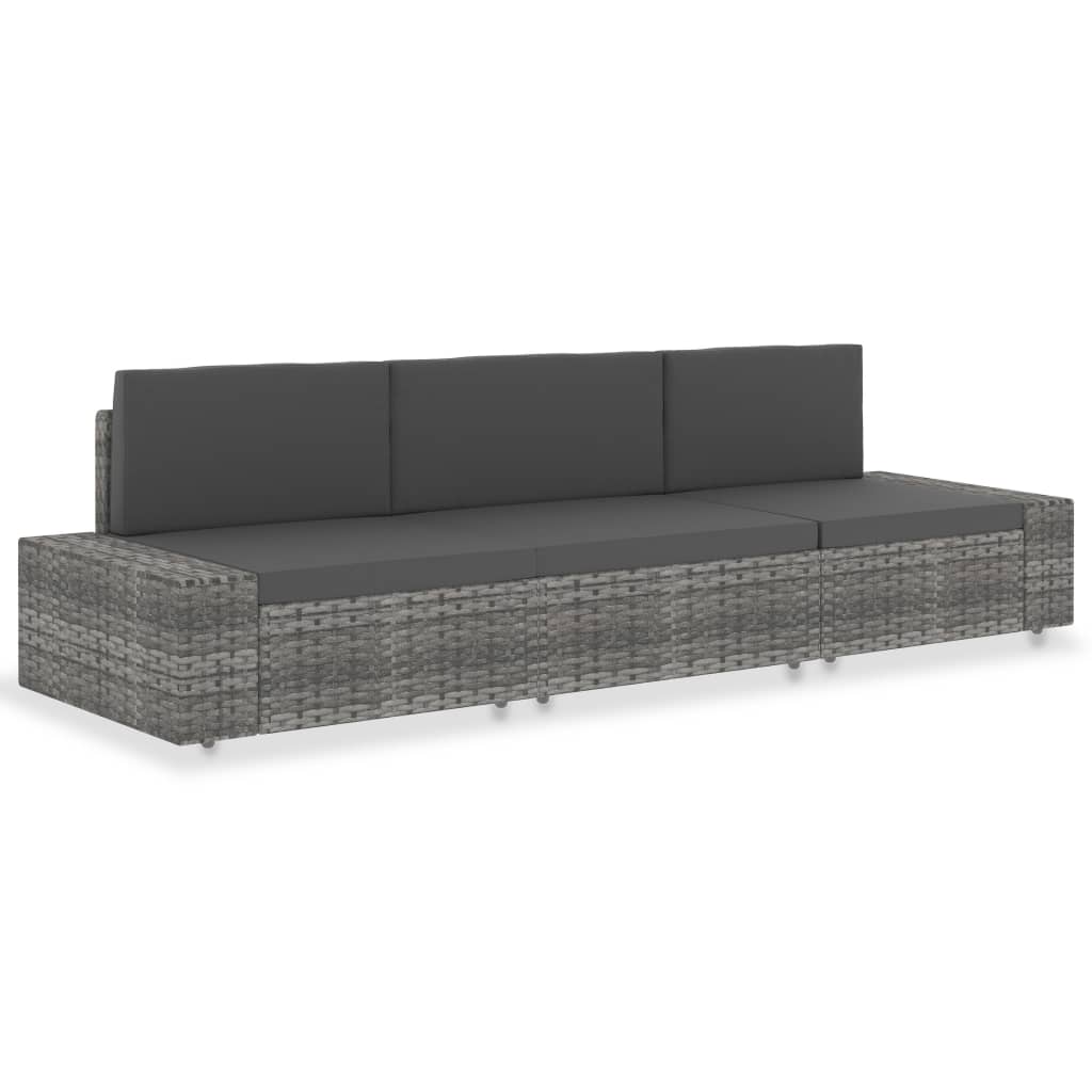 Driezitsbank sectioneel poly rattan grijs