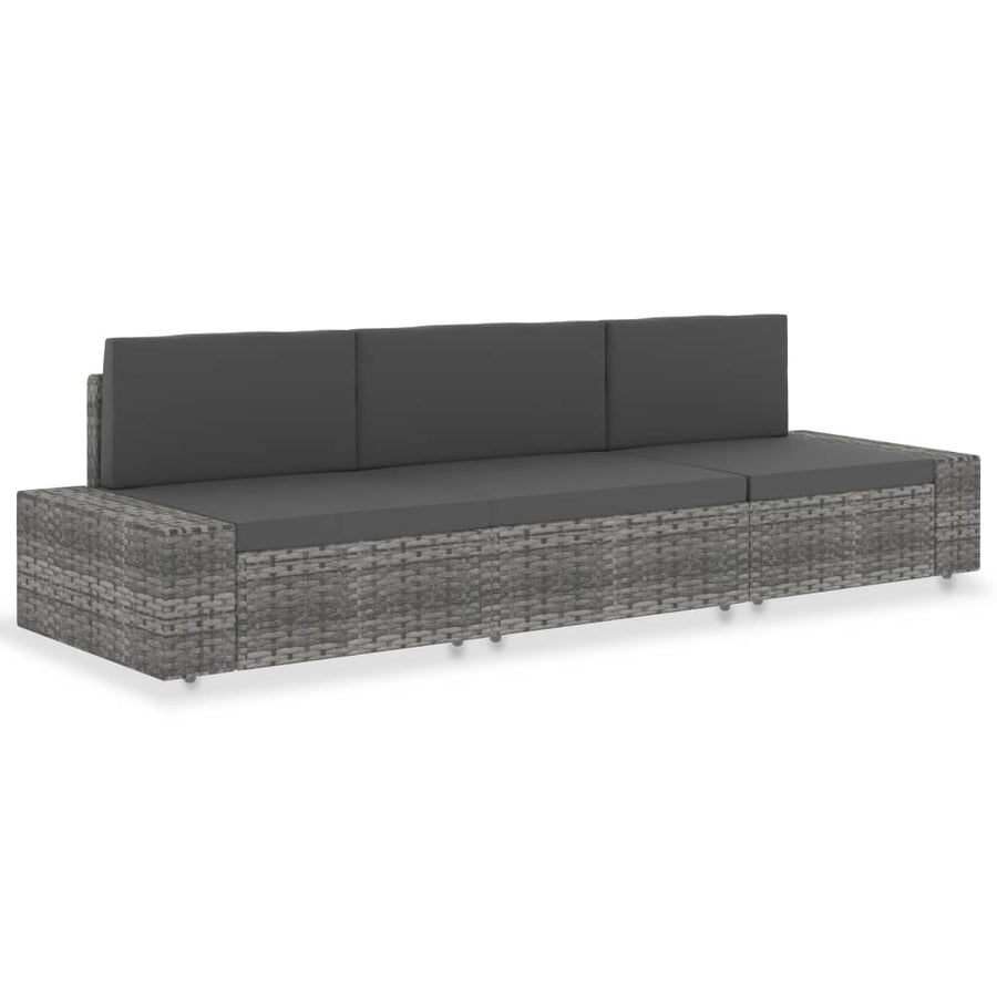 Driezitsbank sectioneel poly rattan grijs