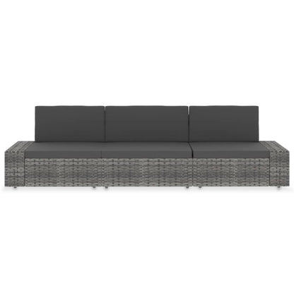 Driezitsbank sectioneel poly rattan grijs