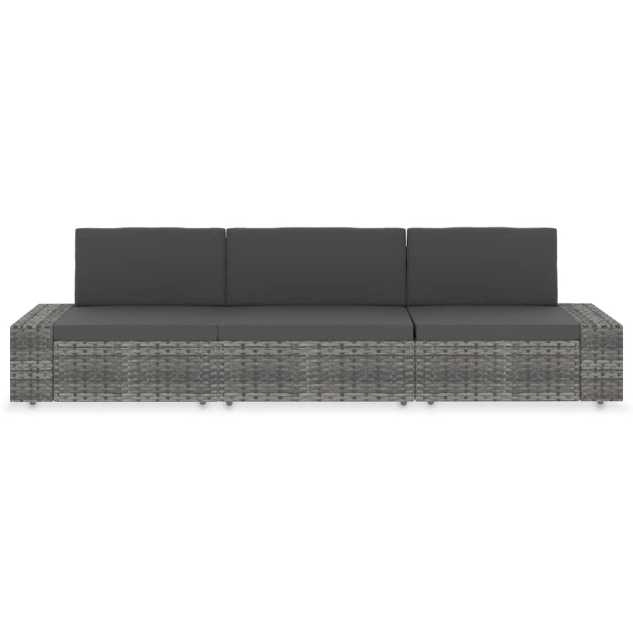 Driezitsbank sectioneel poly rattan grijs