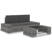 Loungeset poly rattan grijs 3-delig