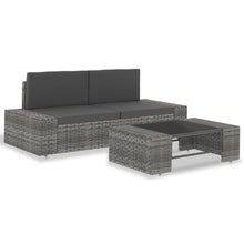 3-Delige Loungeset Poly Rattan Grijs Hoekbank (linkerarmleuning) + hoekbank (rechterarmleuning) + salontafel