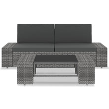 3-Delige Loungeset Poly Rattan Grijs Hoekbank (linkerarmleuning) + hoekbank (rechterarmleuning) + salontafel