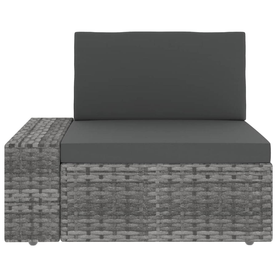 3-Delige Loungeset Poly Rattan Grijs Hoekbank (linkerarmleuning) + hoekbank (rechterarmleuning) + salontafel