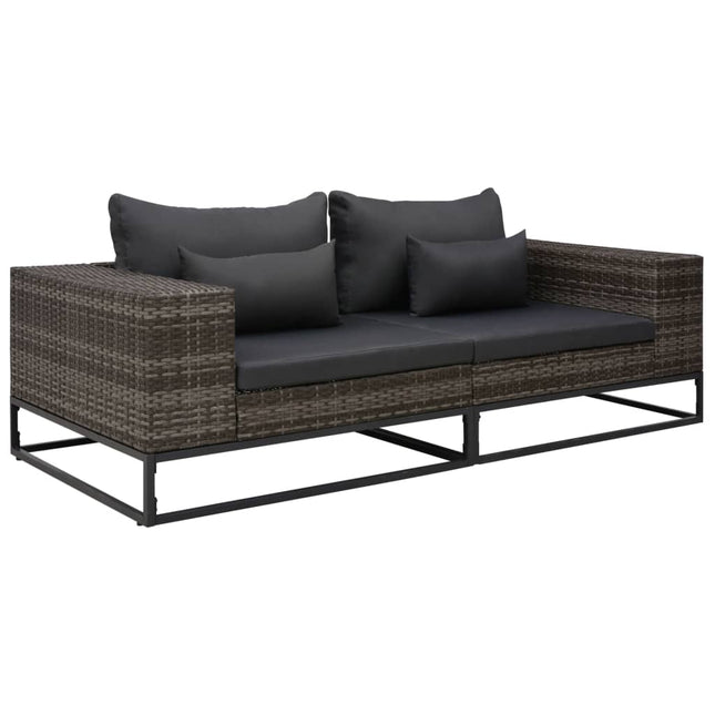 2-Delige Loungeset Met Kussens Poly Rattan Grijs Hoekbank (2 st)