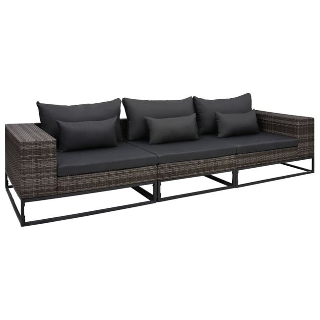 3-Delige Loungeset Met Kussens Poly Rattan Grijs 1 2x hoek + midden