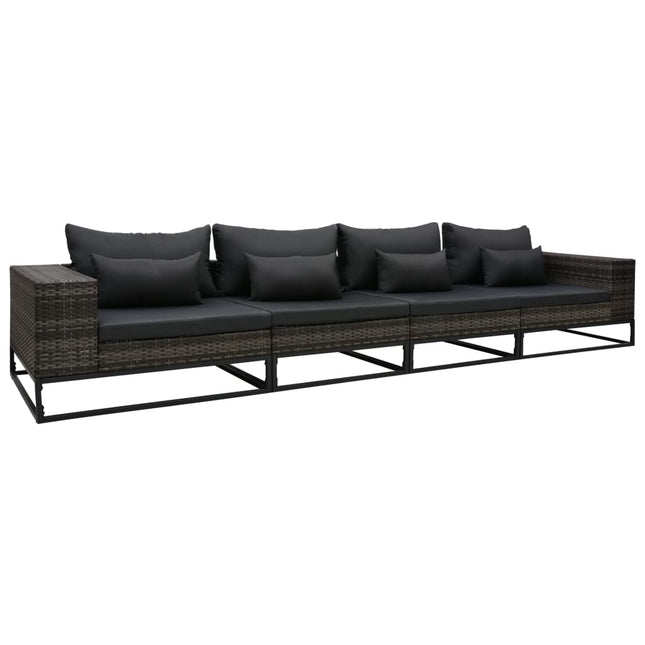 4-Delige Loungeset Met Kussens Poly Rattan Grijs 2x hoek + 2x midden