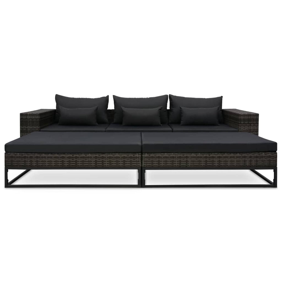 5-Delige Loungeset Met Kussens Poly Rattan Grijs 2x hoek + midden + 2x voetensteun