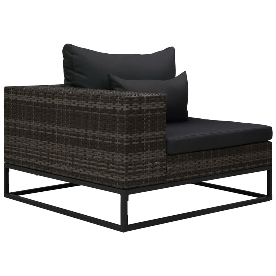 5-Delige Loungeset Met Kussens Poly Rattan Grijs 2x hoek + midden + 2x voetensteun