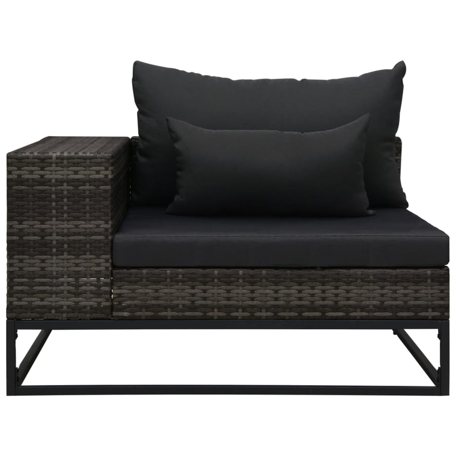5-Delige Loungeset Met Kussens Poly Rattan Grijs 2x hoek + midden + 2x voetensteun