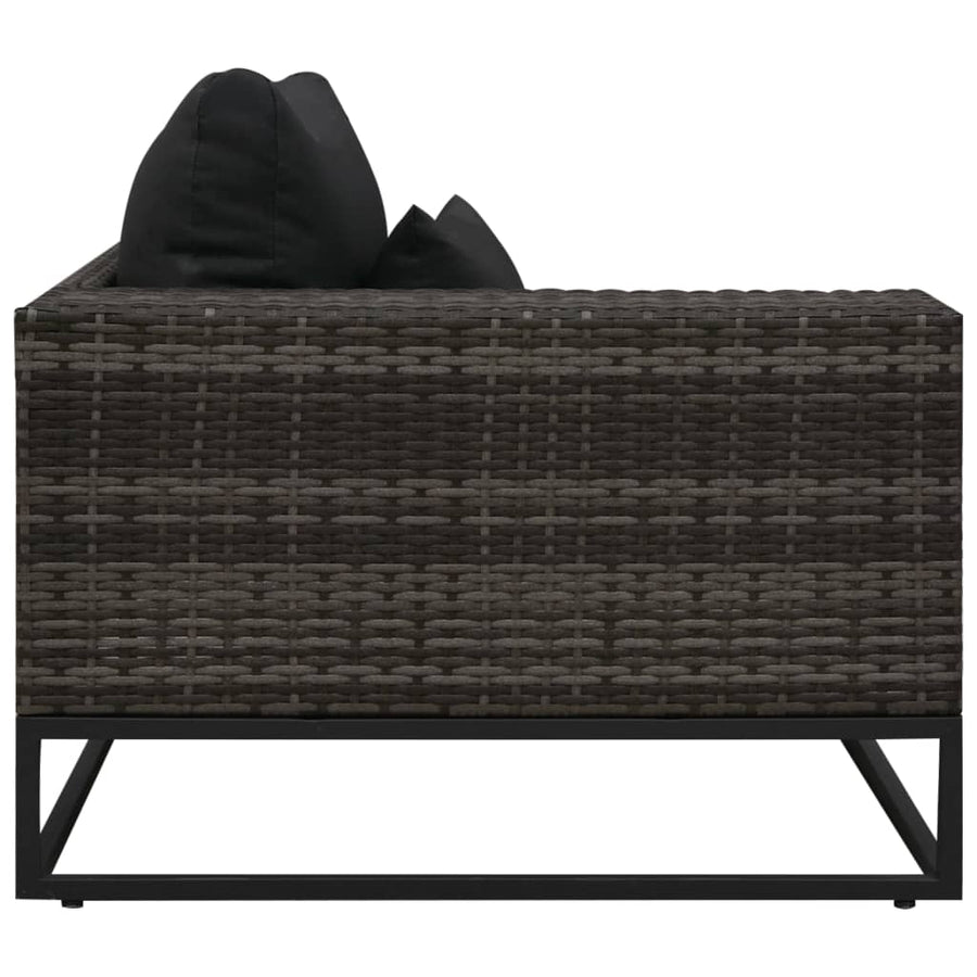 5-Delige Loungeset Met Kussens Poly Rattan Grijs 2x hoek + midden + 2x voetensteun