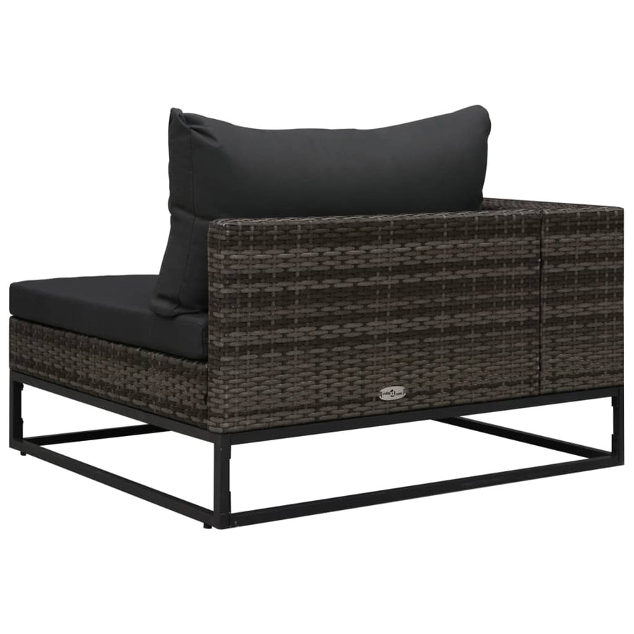 5-Delige Loungeset Met Kussens Poly Rattan Grijs 2x hoek + midden + 2x voetensteun