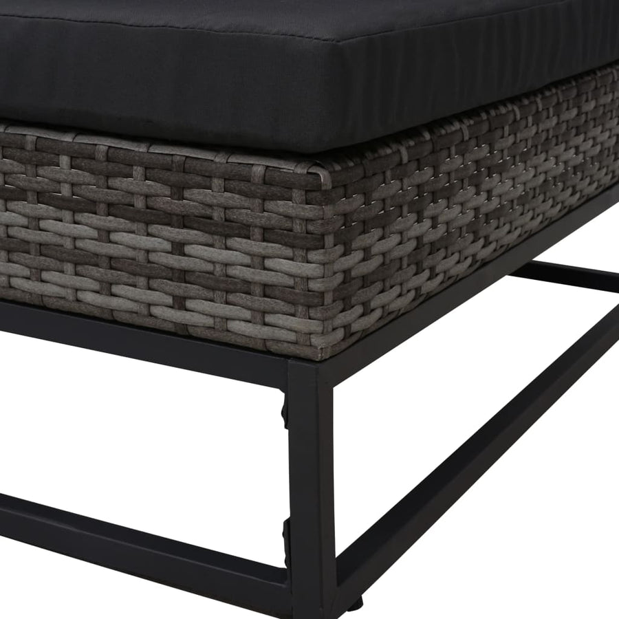 5-Delige Loungeset Met Kussens Poly Rattan Grijs 2x hoek + midden + 2x voetensteun