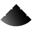 2 corner shelves with chrome supports, 45x45 cm, black glass