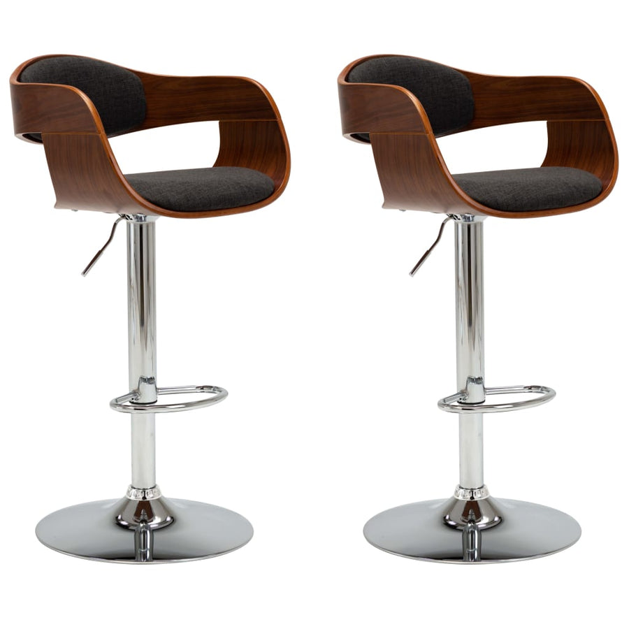 Barstoelen 2 St Gebogen Hout En Stof Grijs