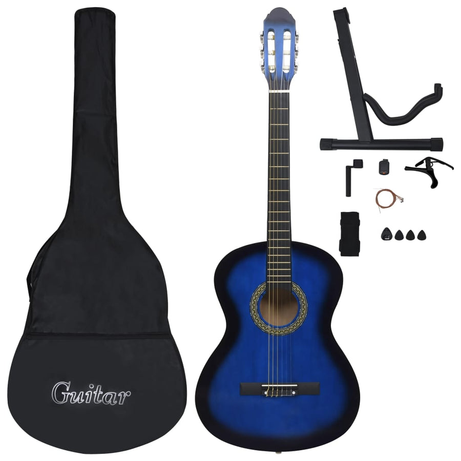 12-Delige Gitaarset Klassiek Beginner 4/4 39 Blauw