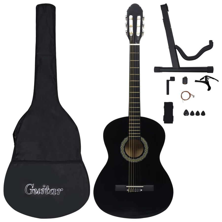 12-Delige Gitaarset Klassiek Beginner 4/4 39 Zwart