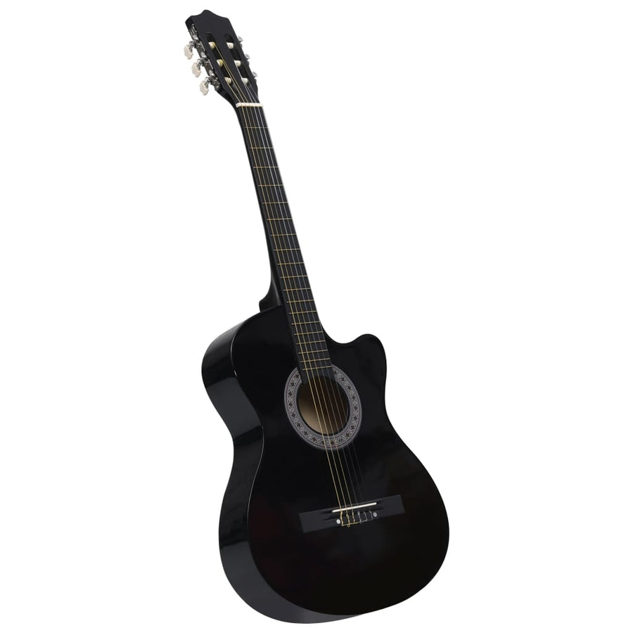 Gitaar cutaway met 6 snaren western klassiek 38" zwart Zwart