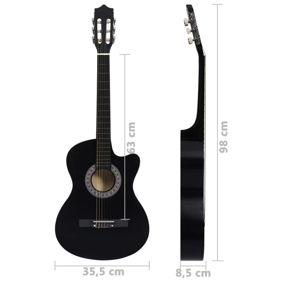 Gitaar cutaway met 6 snaren western klassiek 38" zwart Zwart