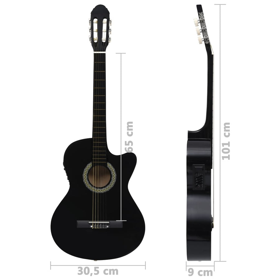 Gitaar cutaway met equalizer 6 snaren western klassiek zwart