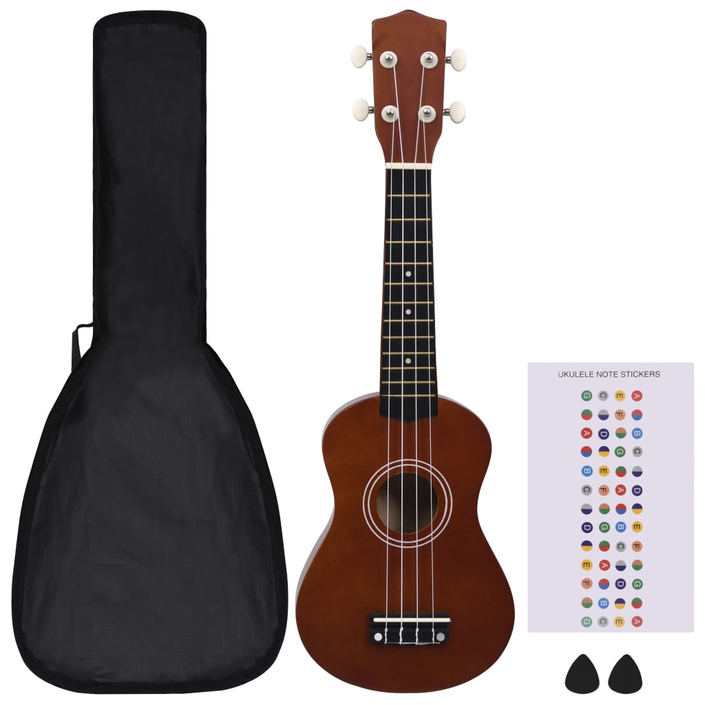 Ukuleleset Met Tas Voor Kinderen Sopraan 21'' Donkerhoutkleurig Donkerbruin