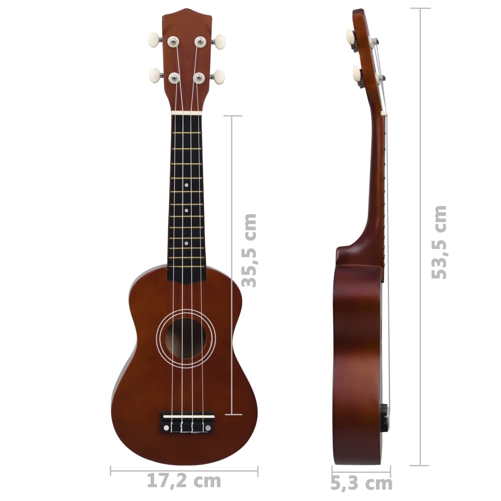 Ukuleleset Met Tas Voor Kinderen Sopraan 21'' Donkerhoutkleurig Donkerbruin