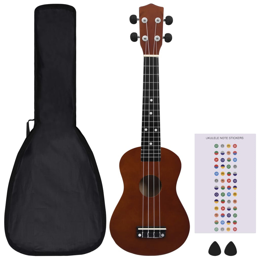 Ukuleleset Met Tas Voor Kinderen Sopraan 23'' Donkerhoutkleurig Donkerbruin