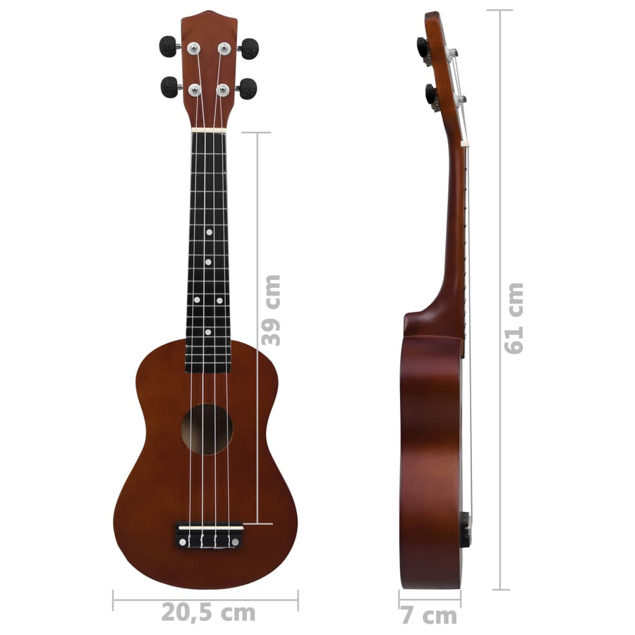 Ukuleleset Met Tas Voor Kinderen Sopraan 23'' Donkerhoutkleurig Donkerbruin