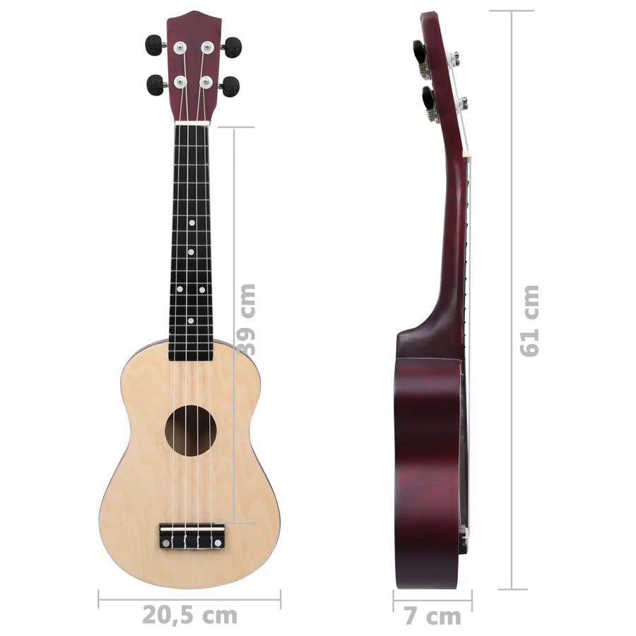 Ukuleleset Met Tas Voor Kinderen Sopraan 23'' Lichthoutkleurig Lichtbruin