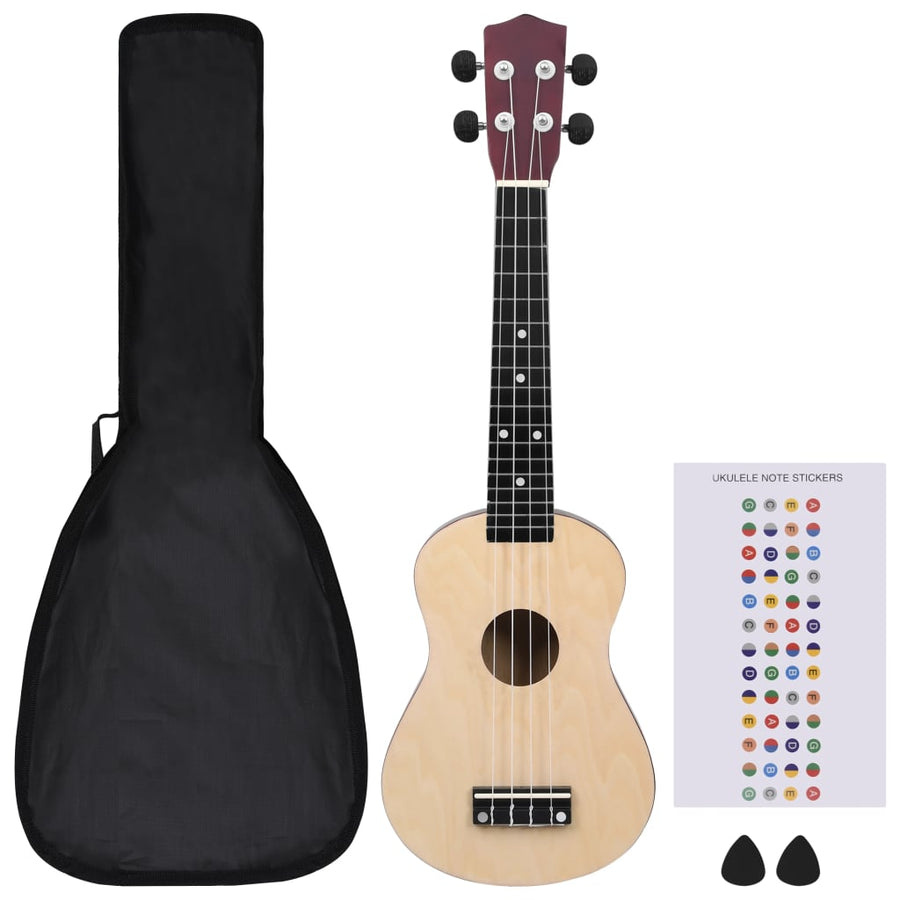 Ukuleleset Met Tas Voor Kinderen Sopraan 23'' Lichthoutkleurig Lichtbruin