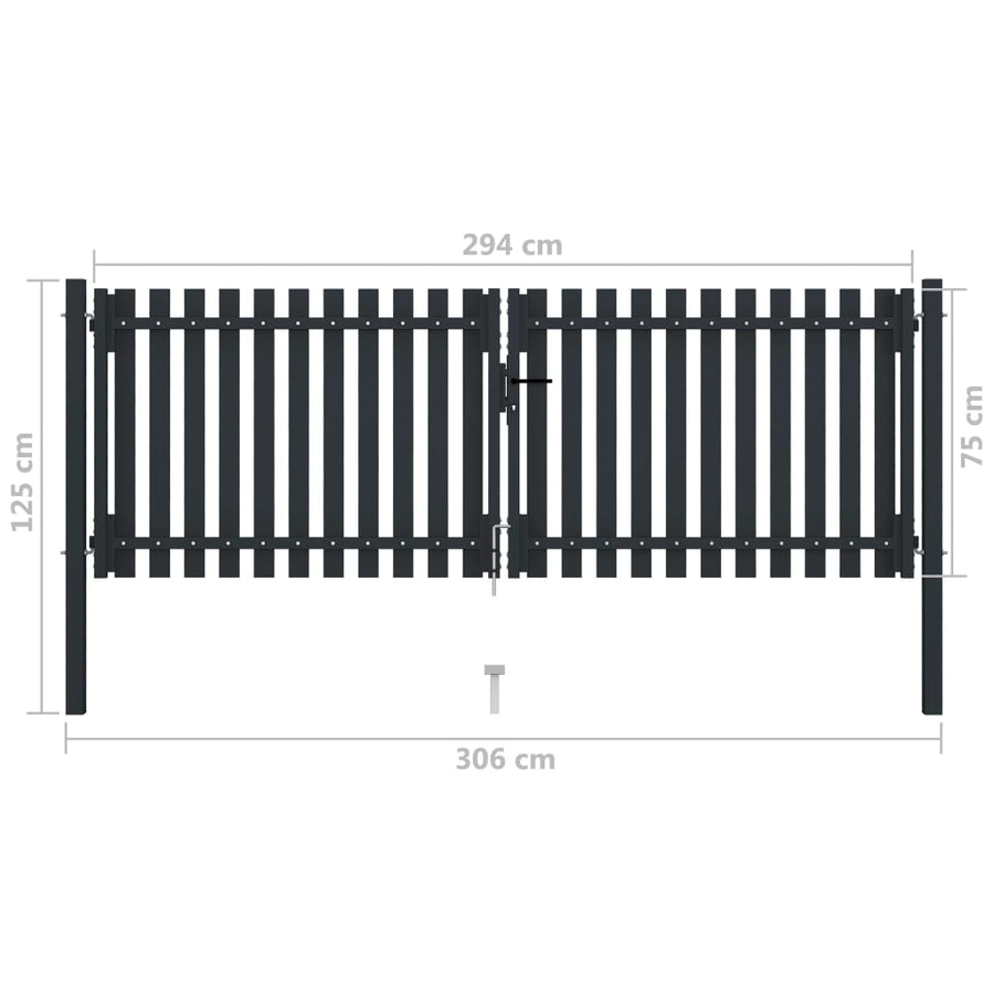 Poort Dubbel Staal Antraciet 306 x 125 cm