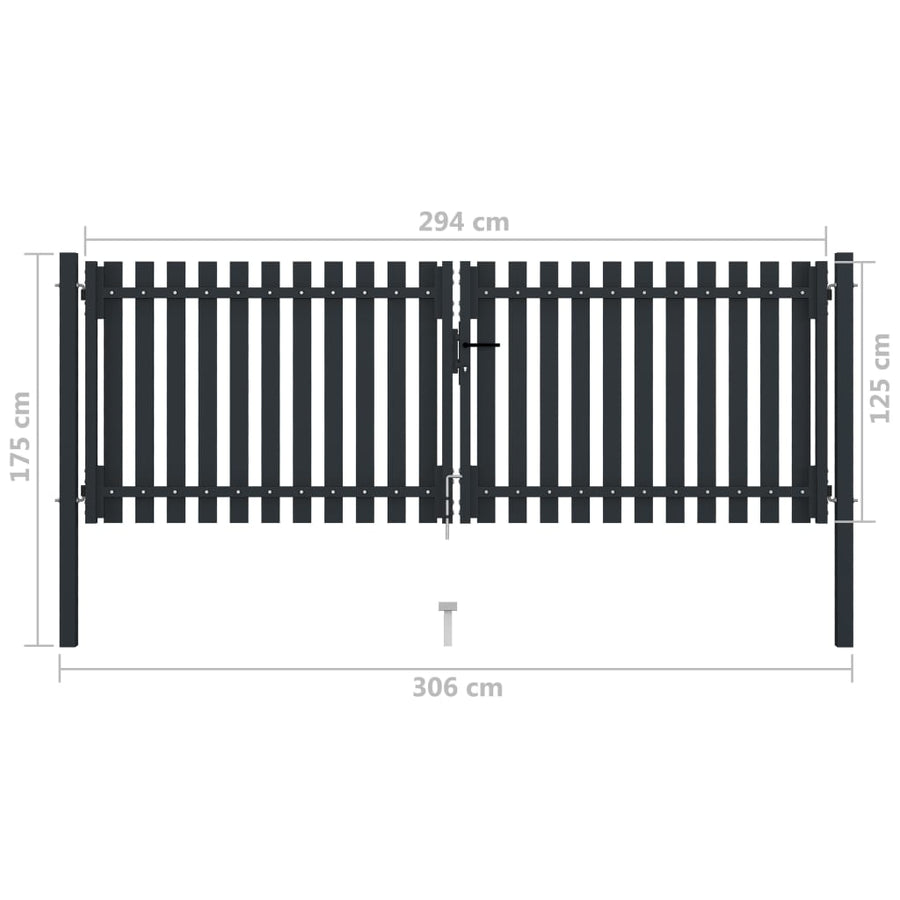 Poort dubbel 306x175 cm staal antraciet 306 x 175 cm