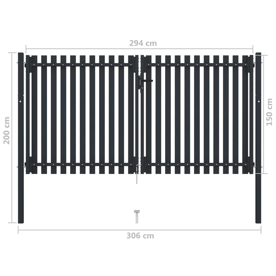 Poort dubbel 306x200 cm staal antraciet 306 x 200 cm