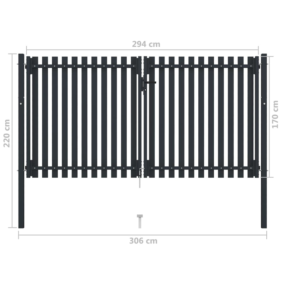 Poort dubbel 306x220 cm staal antraciet 306 x 220 cm