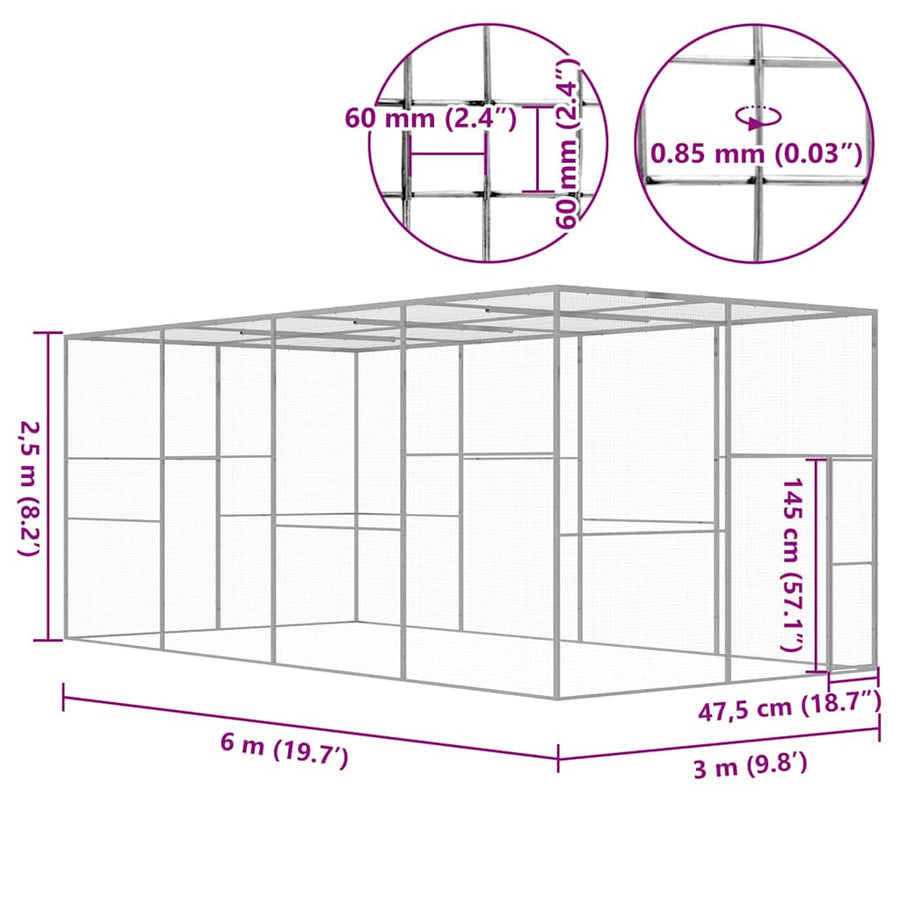 Kattenkooi 6X3X2,5 M Gegalvaniseerd Staal 6 x 3 x 2.5 m