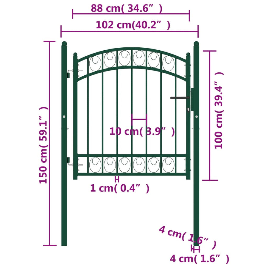 Poort Met Gebogen Bovenkant 100X100 Cm Staal Groen 100 x 100 cm