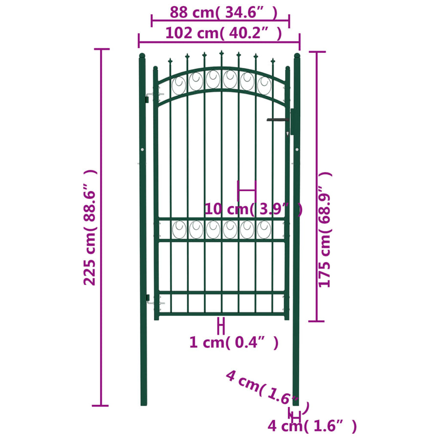 Poort Met Speerpunten 100X175 Cm Staal Groen 100 x 175 cm
