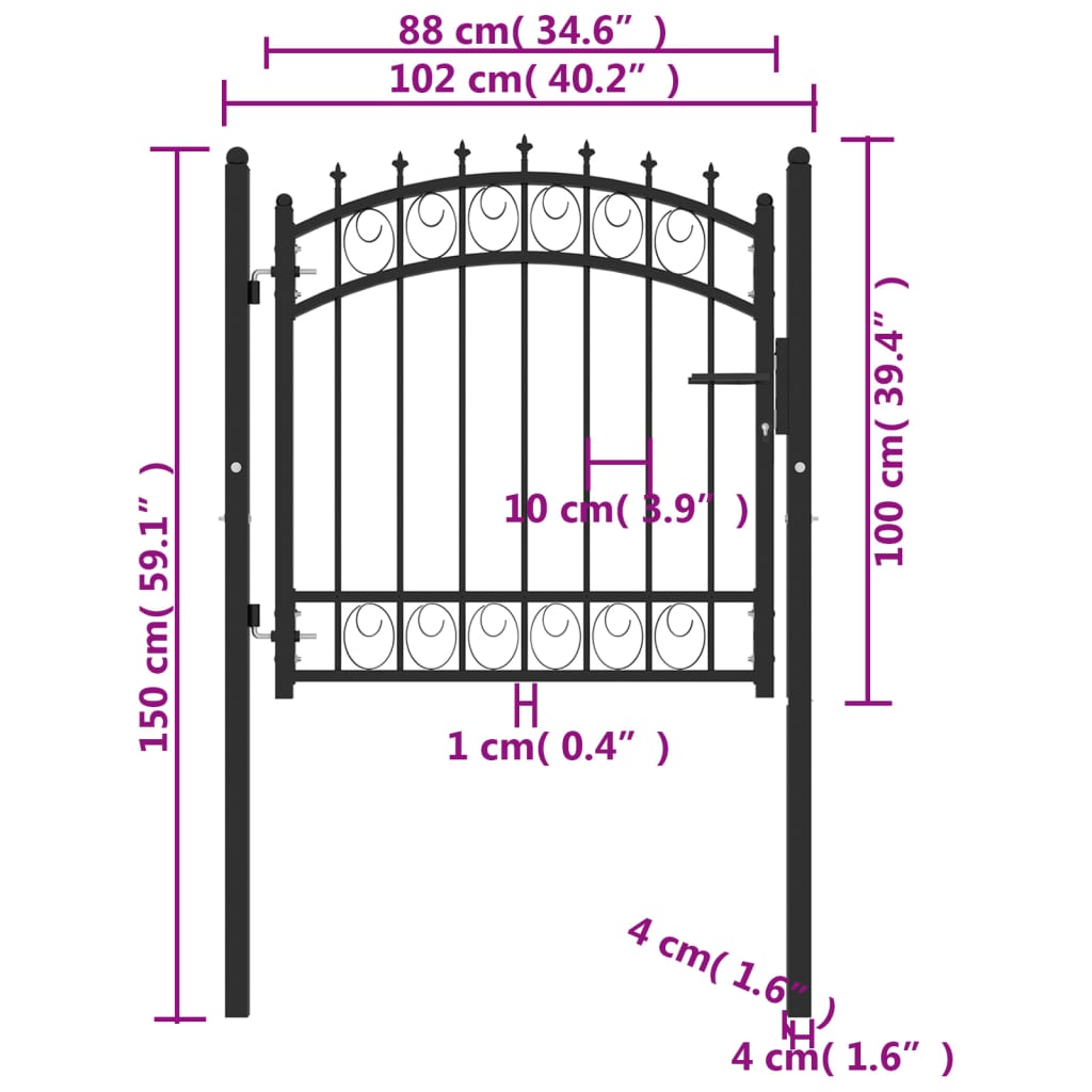 Poort Met Speerpunten 100X100 Cm Staal Zwart 100 x 100 cm