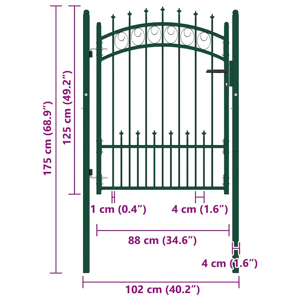 Hekpoort EMMEN met stalen pinnen 104x109,5 cm groen