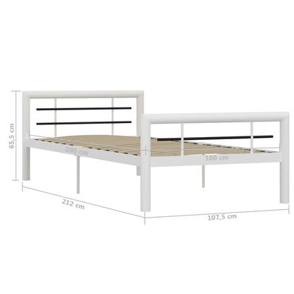 Bedframe metaal wit en zwart 90x200 cm